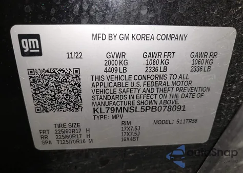 2023 Chevrolet Trailblazer Awd Ls из США, поврежденный, VIN KL79MNSL5PB078091